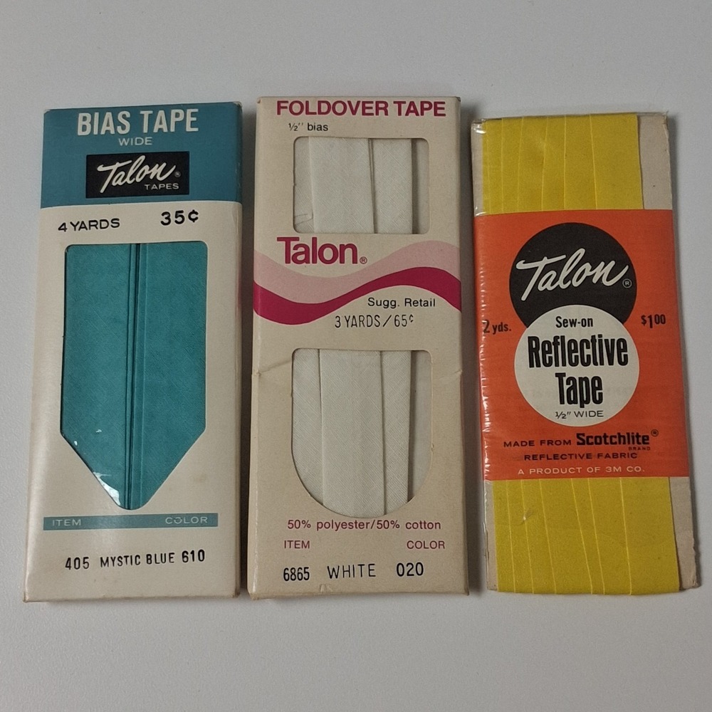 Vintage Talon Bias Tape Lot • 70s Sewing Notions • Reflective Tape • Mystic Blue